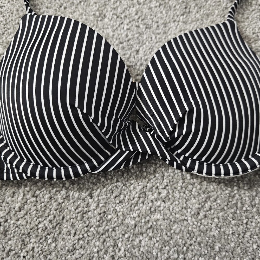 SHADE & SHORE black/white BIKINI TOP striped LIGHTLY LINED underwire - Picture 3 of 7